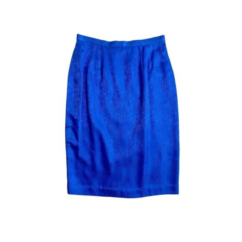 Unbranded Blue Pencil Silk Skirt Textured Satin Silk Knee Length SZ 12